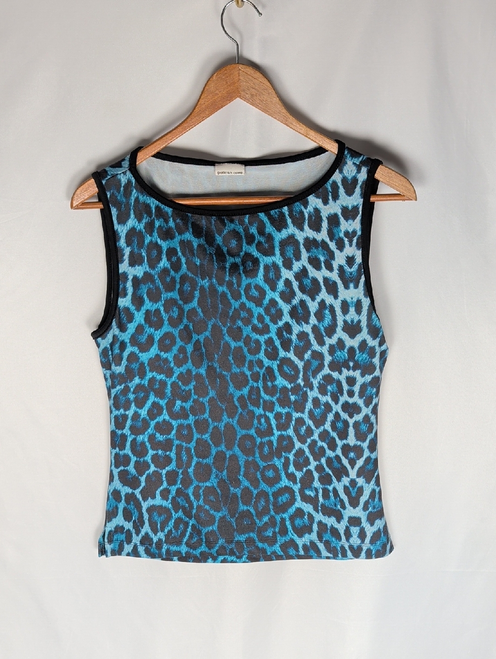 Vintage Pelican Cove Blue Leopard Print Sleeveless Tank Top - S